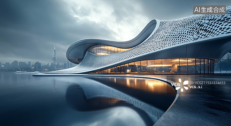 【AI数字艺术】风格独特的建筑，未来感建筑体图片素材