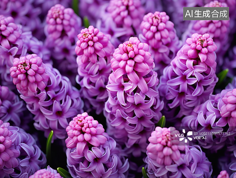 【AI数字艺术】户外盛开的紫色风信子鲜花特写插画背景图图片素材