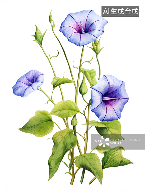 【AI数字艺术】白色背景下的牵牛花图片素材