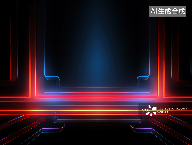 【AI数字艺术】黑色背景下的彩色霓虹灯效果光线抽象概念背景图插画图片素材