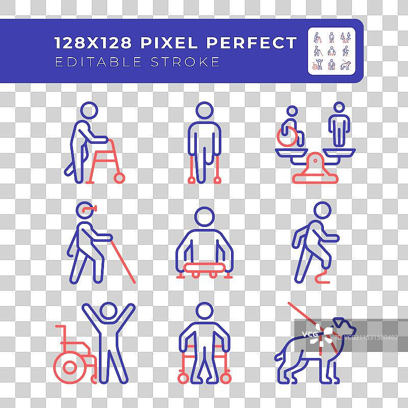截肢人士的双色线条图标集图片素材