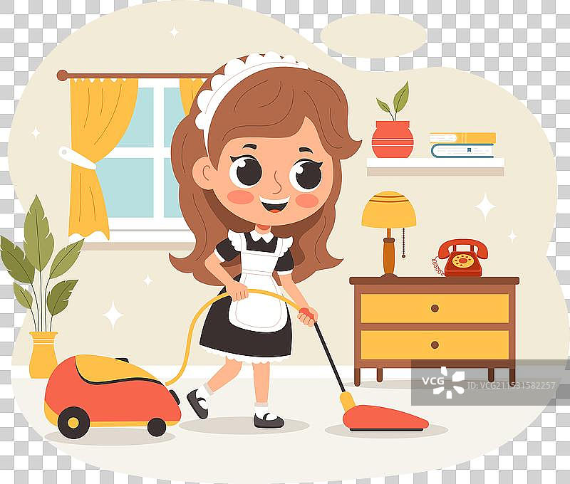 专业女孩清洁服务的女佣图片素材