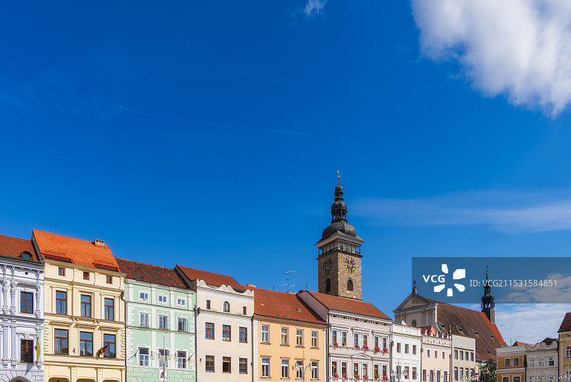 捷克共和国，南捷克州，南波西米亚，捷克布杰约维采ČESKÉ BUDĚJOVICE，百威小镇，黑塔图片素材