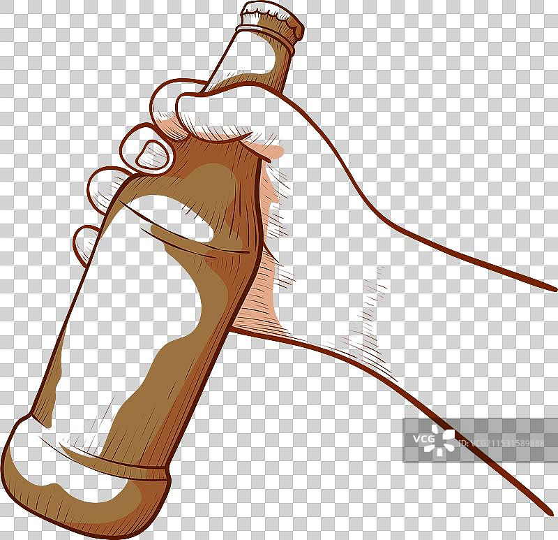 一只手握着一瓶冰冷的啤酒，背景简单。图片素材