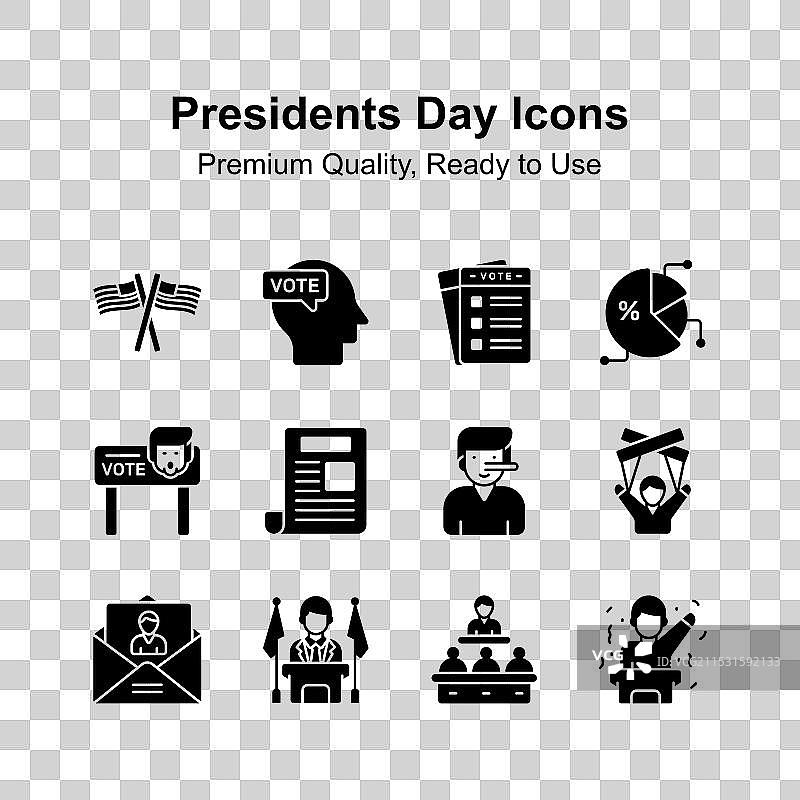 视觉完美的总统日图标集图片素材