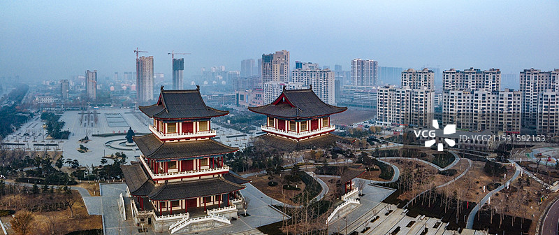 鱼台县 孝贤广场 孝贤大道 运河城 金贤源大厦 航拍图片素材