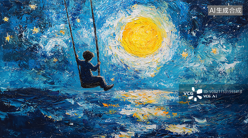 【AI数字艺术】星空下的孩子图片素材