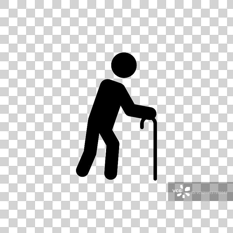 手持拐杖的人物图标，背景为白色图片素材