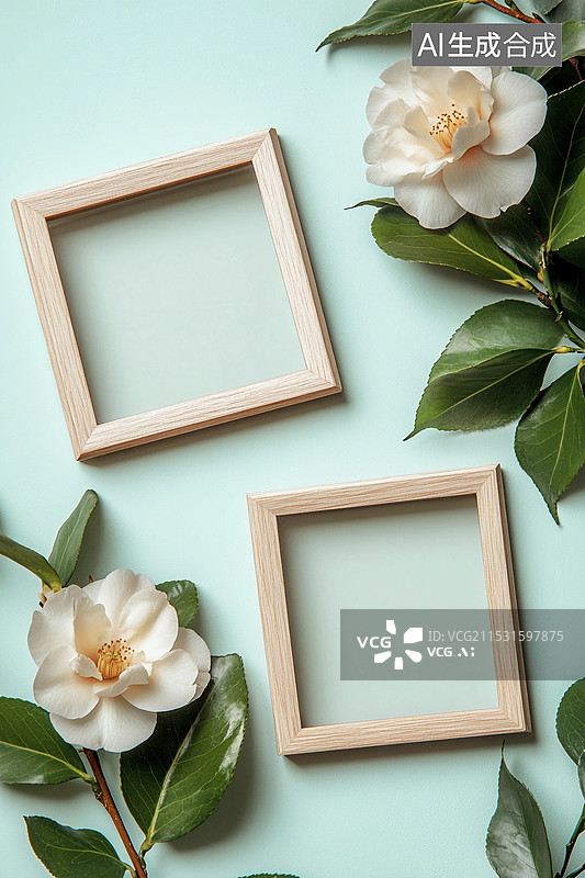 【AI数字艺术】清新花朵相框样机模板图片素材