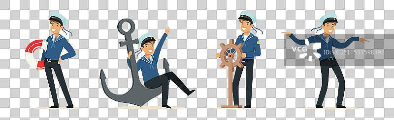 穿着蓝色条纹衬衫和帽子的水手角色图片素材