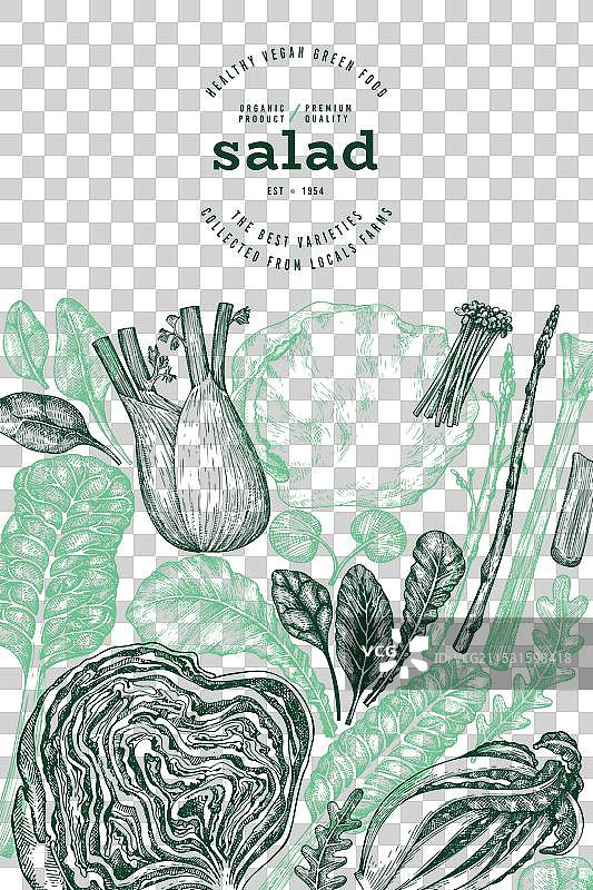 手绘绿色蔬菜设计模板图片素材
