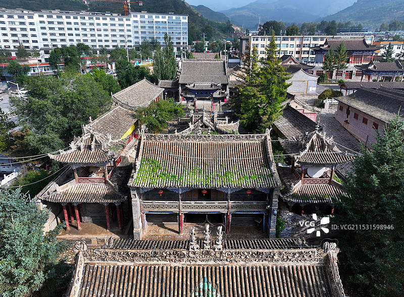 青海省西宁市湟源县丹葛尔古城航拍图片素材