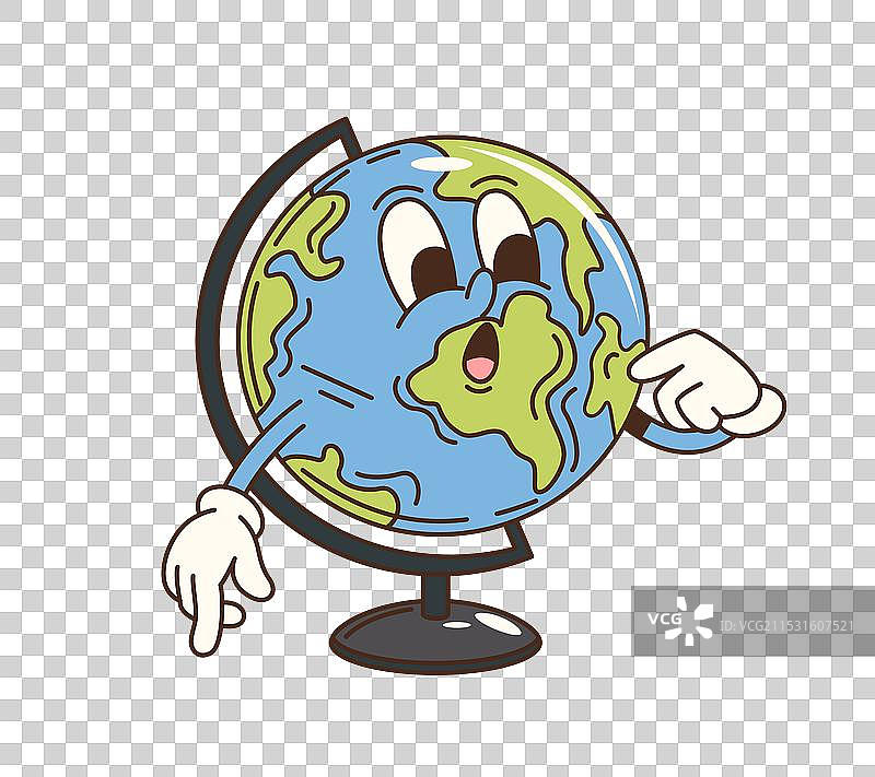 复古风格的卡通人物与地球仪图片素材