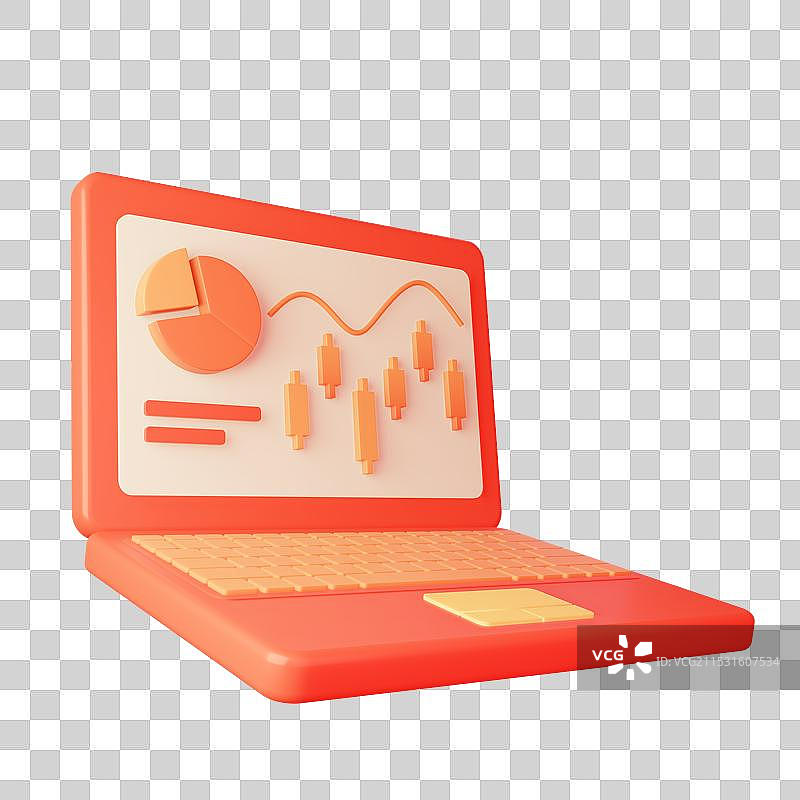 红金色电脑股市图表3d立体插画元素图片素材