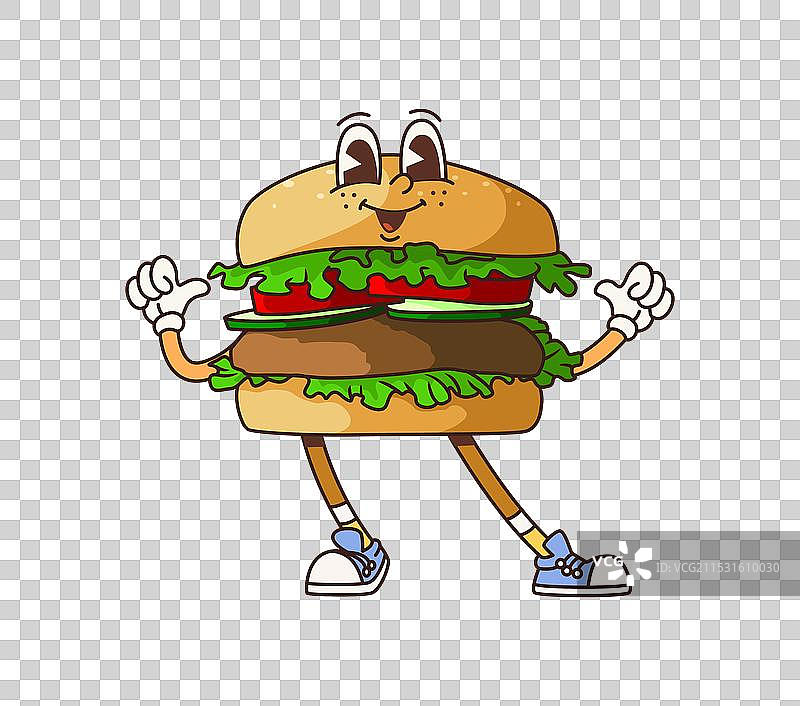 复古风格的卡通角色，享受快速美食汉堡图片素材