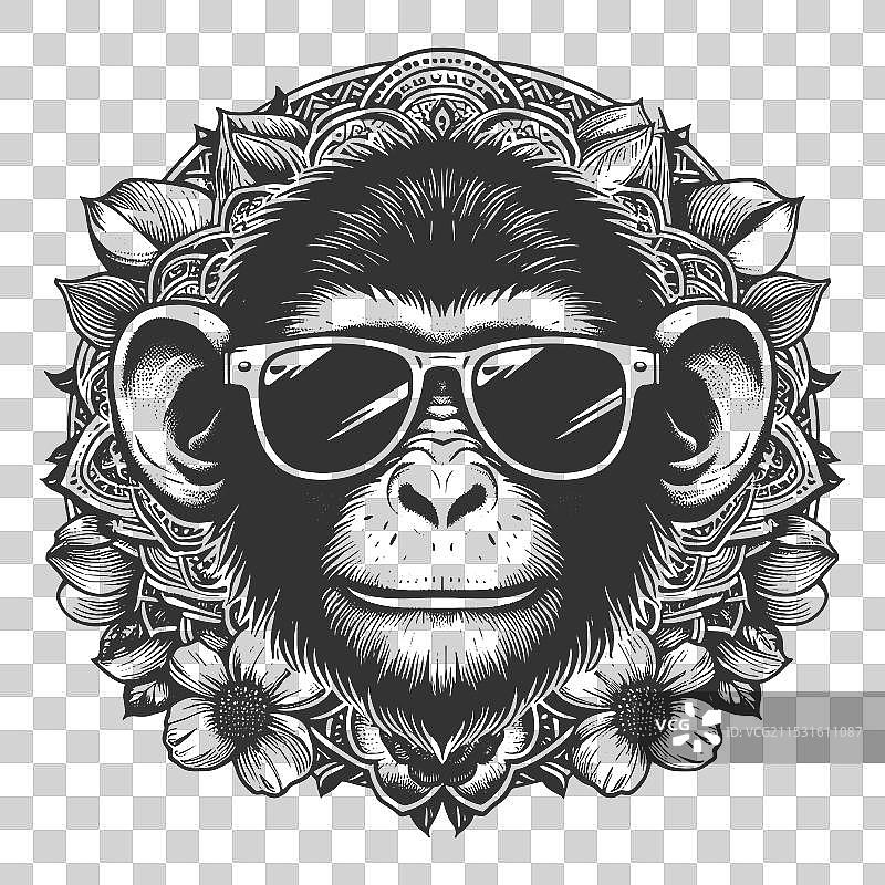 戴着太阳镜的酷猴子雕刻图图片素材