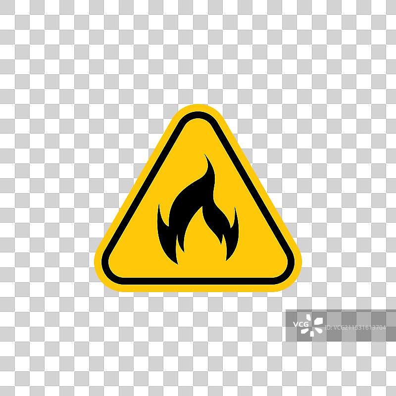 火灾警告标志图标集，黄色三角形警报图片素材