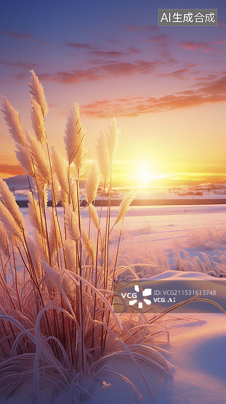 【AI数字艺术】雪地里的芦苇插画图片素材