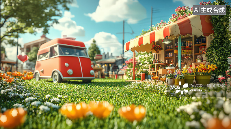 【AI数字艺术】可爱的房车，自驾游图片素材