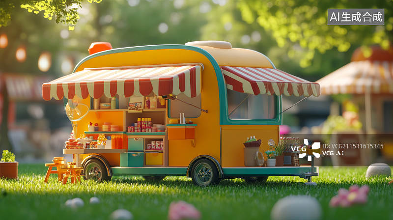 【AI数字艺术】可爱的房车，自驾游图片素材