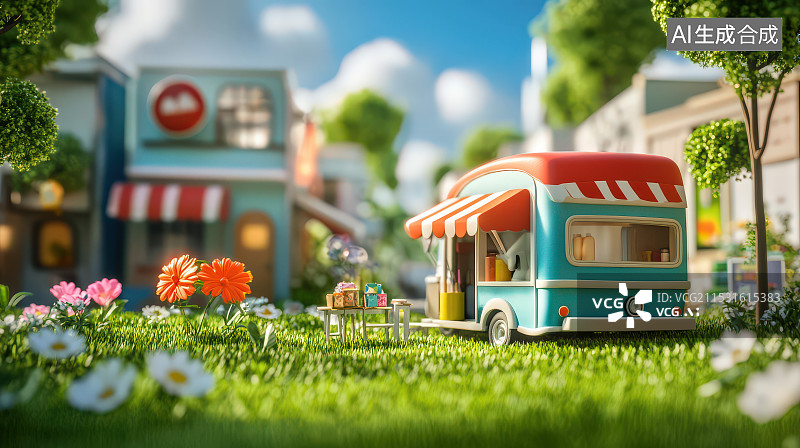 【AI数字艺术】可爱的房车，自驾游图片素材