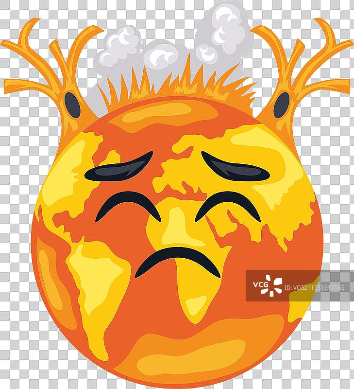 燃烧的卡通地球，象征全球变暖图片素材