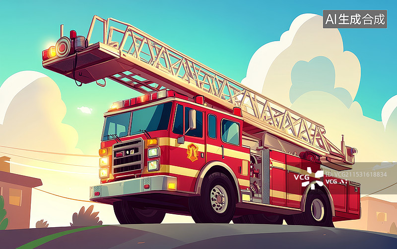 【AI数字艺术】卡通消防车图片素材