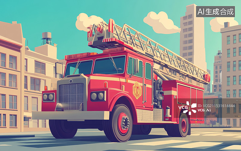 【AI数字艺术】卡通消防车图片素材