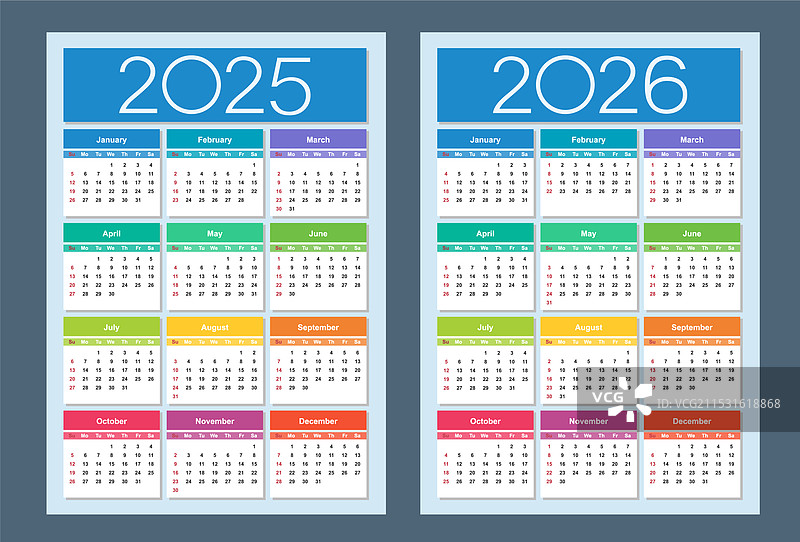 2025年和2026年的多彩日历周图片素材