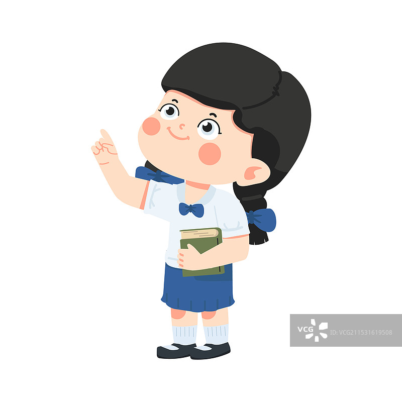 穿着校服的小女孩指着图片素材