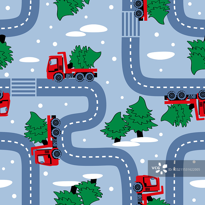 卡车与圣诞树的无缝图案图片素材