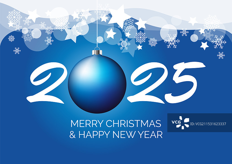 2025年蓝色新年贺卡与装饰球图片素材