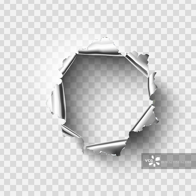 透明背景上的撕裂金属上的破洞图片素材