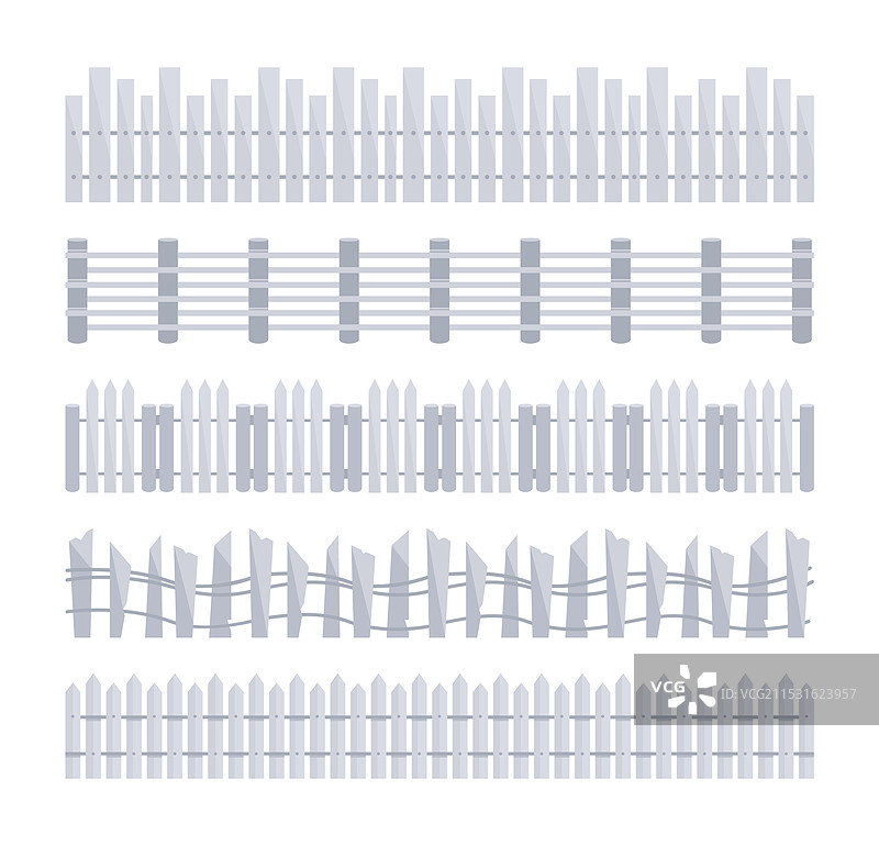 一组用于农场或花园保护的木栅栏图片素材