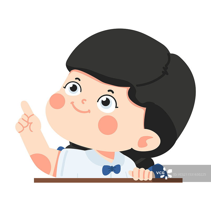 小学生女孩用手指指着图片素材