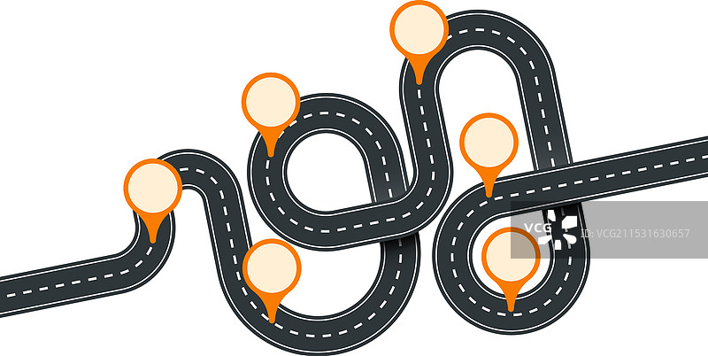 带有导航图钉的路线颜色的道路方案图片素材