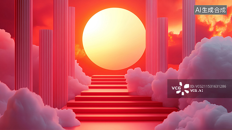 【AI数字艺术】热带日落晚霞电商产品展台舞台场景图片素材