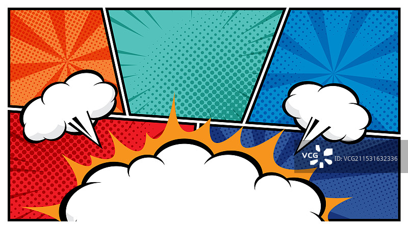 白色云朵中的横向漫画对话气泡图片素材