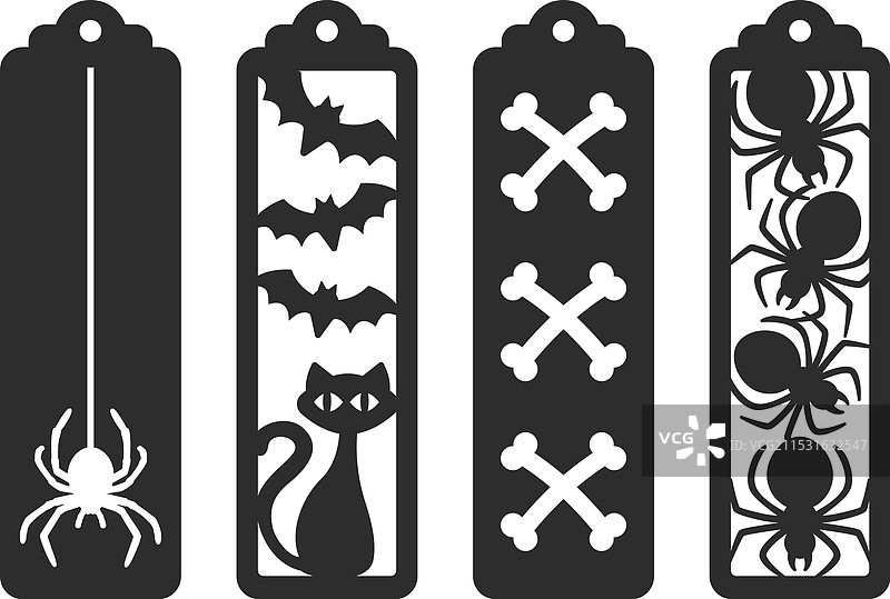 一套四个激光切割的万圣节竖版书签图片素材