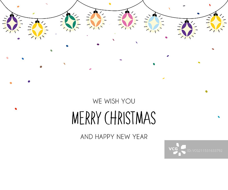 带有圣诞灯饰和文字的白色卡片图片素材