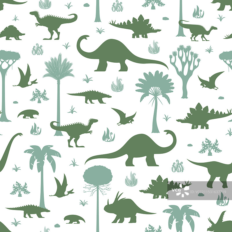 史前恐龙无缝图案与恐龙图片素材