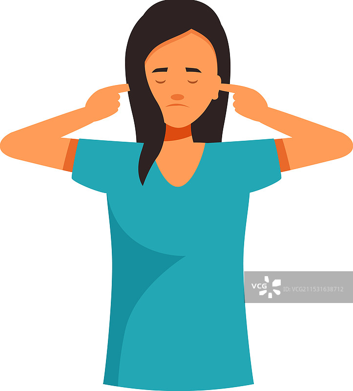 年轻女性捂住耳朵，忽视嘈杂的声音图片素材