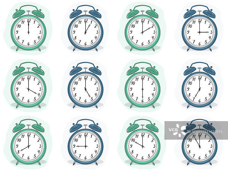 绿色和蓝色的模拟闹钟图片素材