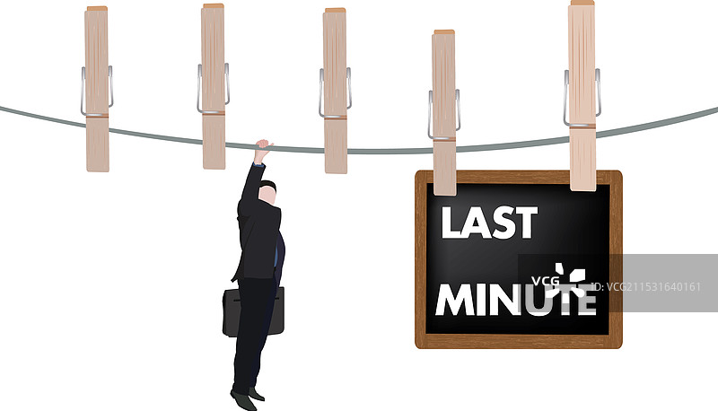 商人悬挂在一根细线上，面临最后的挑战图片素材