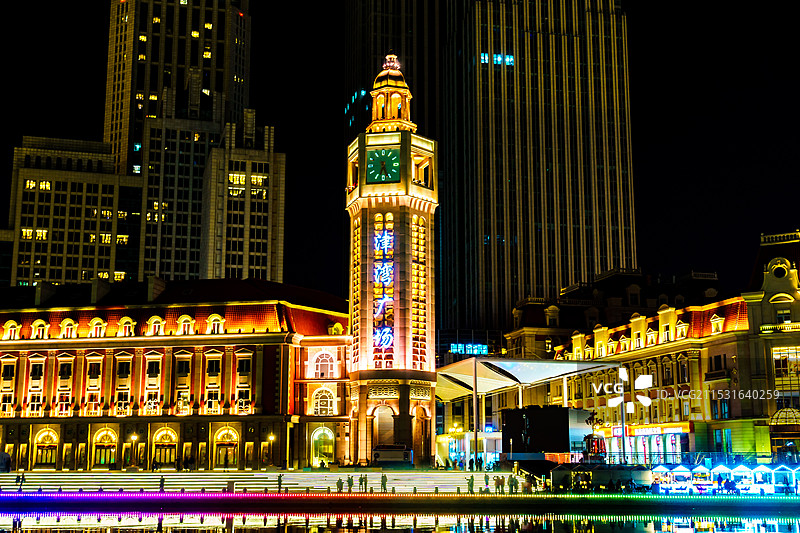 天津市地标津湾广场夜景图片素材