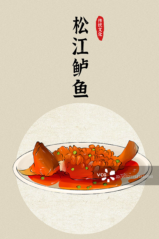 松江鲈鱼-上海特色传统美食土特产小吃插画海报图片素材