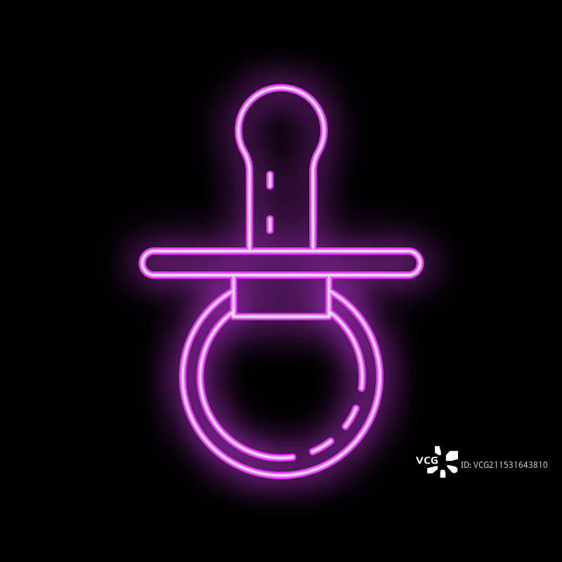 黑色背景上的霓虹粉色发光婴儿奶嘴图标图片素材