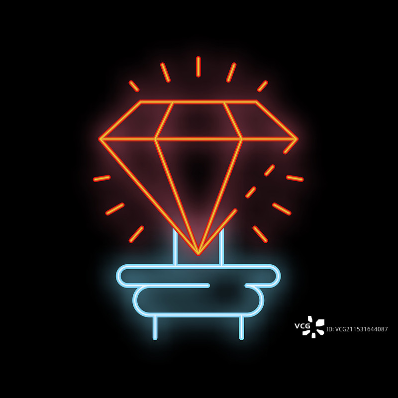 霓虹灯牌展示闪亮的钻石在支架上图片素材