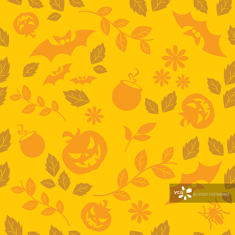 无缝的黄色万圣节主题图案图片素材