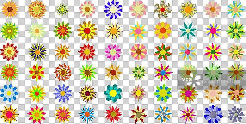 一套多种花朵图标，适合用作贴纸或帽子装饰图片素材